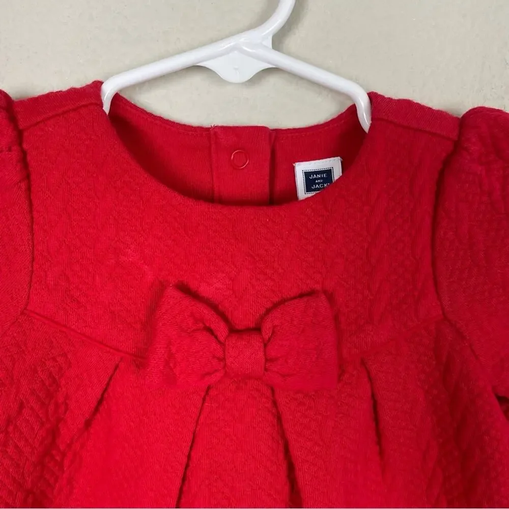 Janie & Jack Red Quilted Knit Long Sleeve Dress 3 to 6 months